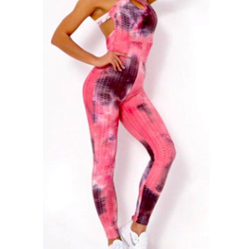 Tie-Dye Athletic Jumpsuit black and red